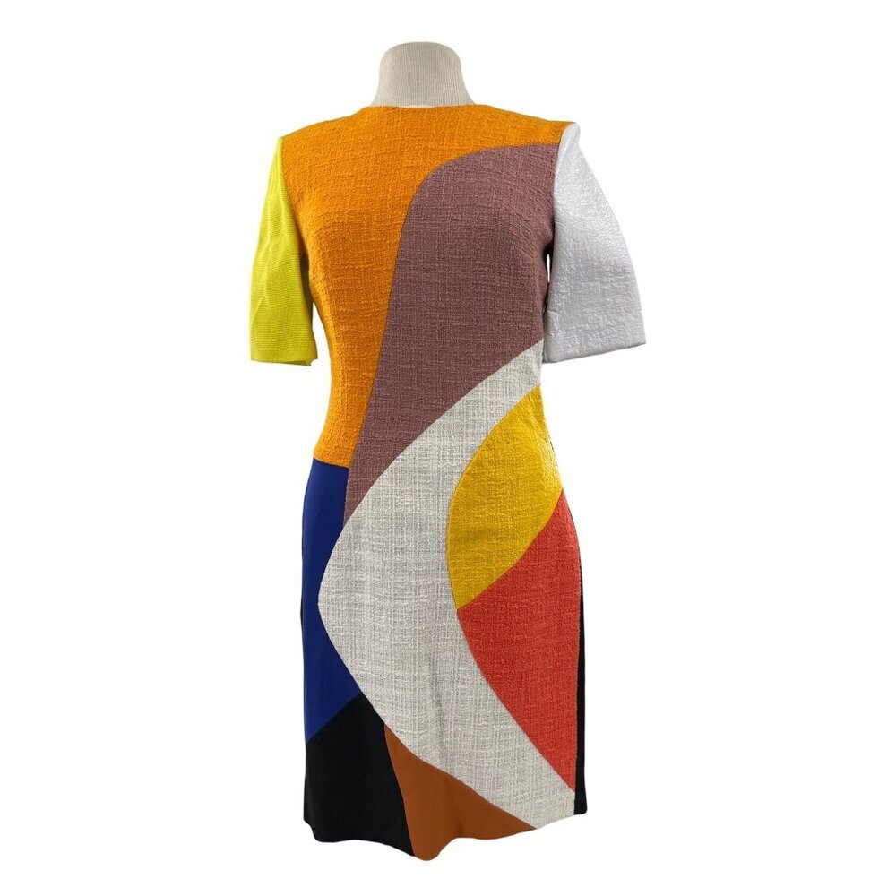 Roksanda Ilincic Color Block Midi Dress Size 10 Multicolored Half Sleeve Back Zi - Picture 1 of 10